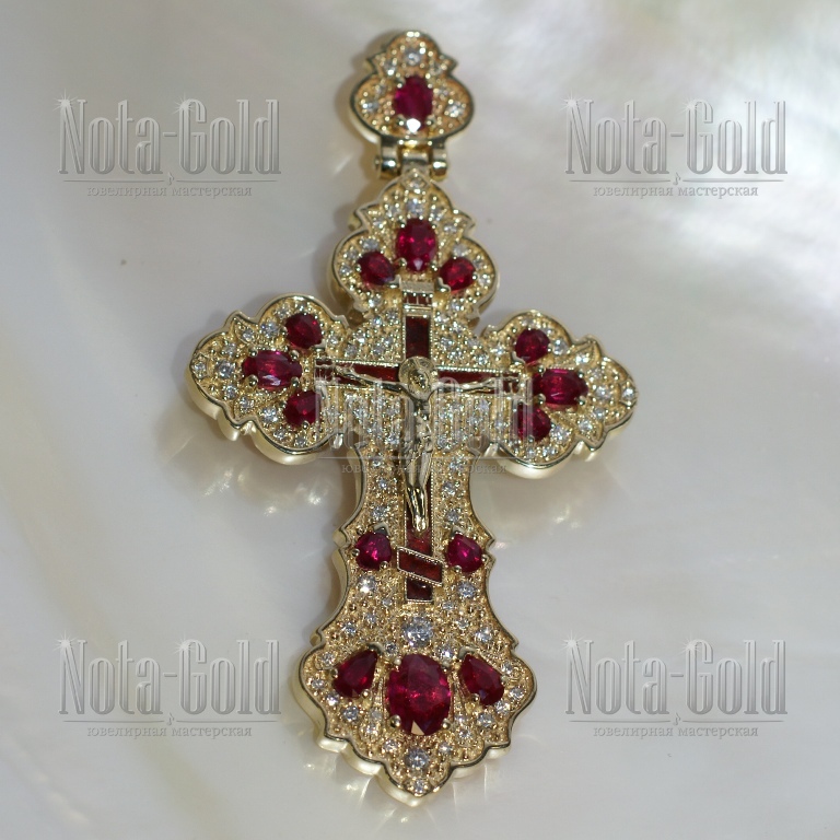 Эксклюзивные ювелирные изделия на заказ Крест из золота с рубинами и бриллиантами