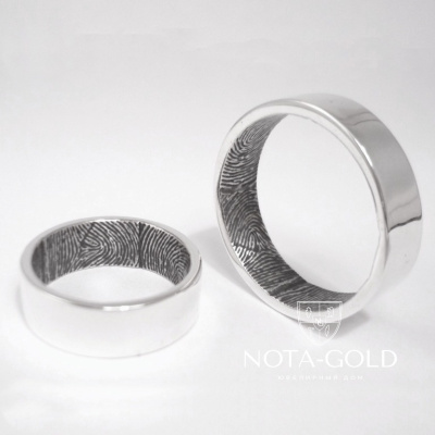 Обручальные кольца с отпечатками пальцев внутри кольца на заказ (Вес пары: 14 гр.)