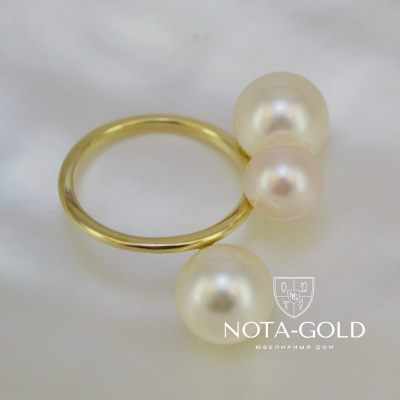 Женское кольцо с жемчугом из золота на заказ (Вес: 3 гр.)