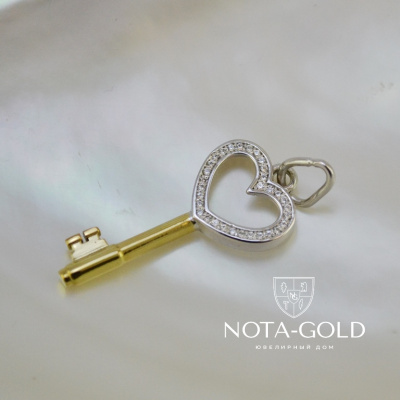 Подвеска - кулон золотой ключик с бриллиантами (Вес: 2,5 гр.)