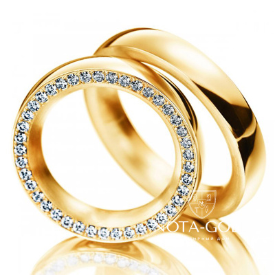 Обручальные кольца круглого сечения с бриллиантами в торце на заказ (Вес пары: 12 гр.)