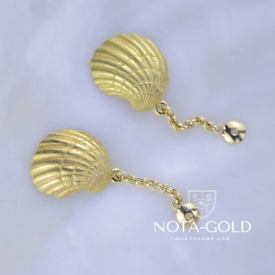 Золотые серьги подвески в виде морских ракушек (Вес 6,2 гр.)