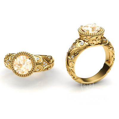 3127 Женское кольцо с раухтопазом из золота с бриллиантами (Вес: 7 гр.)