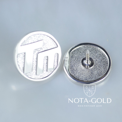 Родировнные серебряные значки с логотипом компании (вес 2,25 гр.)