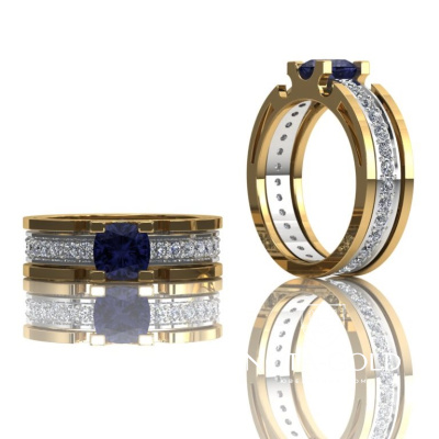 Мужское кольцо из двухцветного золота с драгоценными камнями (Вес: 10 гр.)