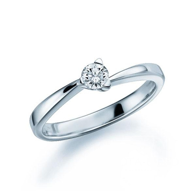 Помолвочное кольцо из белого золота с бриллиантом 0,11 карата в трёх треугольных лапках (Вес: 3 гр.)