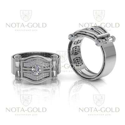 Мужской перстень из белого золота с бриллиантами (Вес: 18 гр.)