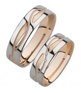 Необычные двухцветные  обручальные кольца на заказ (Вес пары: 13 гр.)