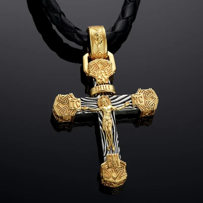 Мужской православный нательный крест из двух видов золота с чернением