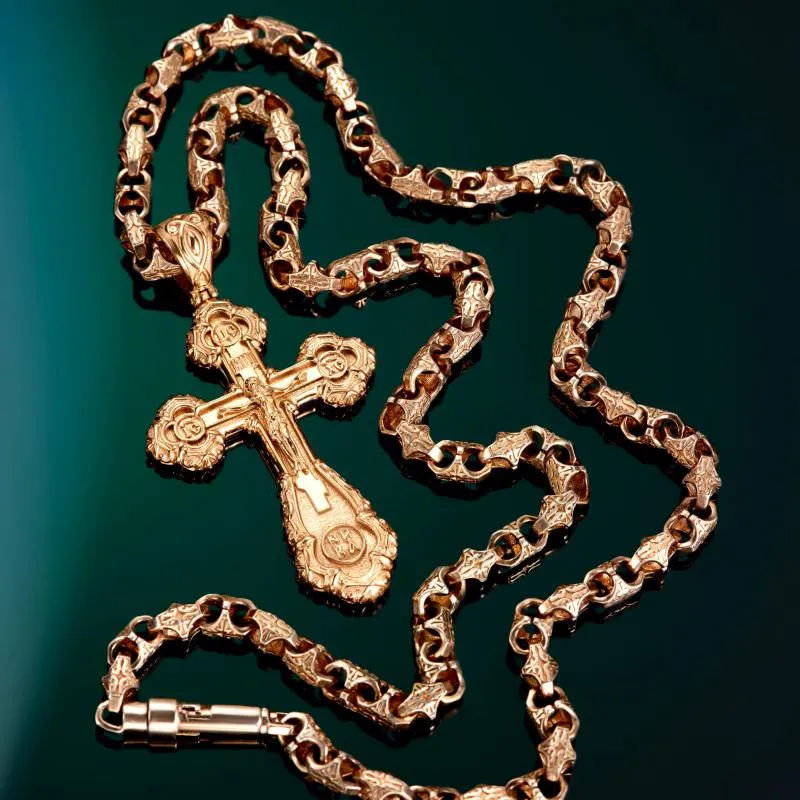 Православный нательный крест и цепочка из красного золота