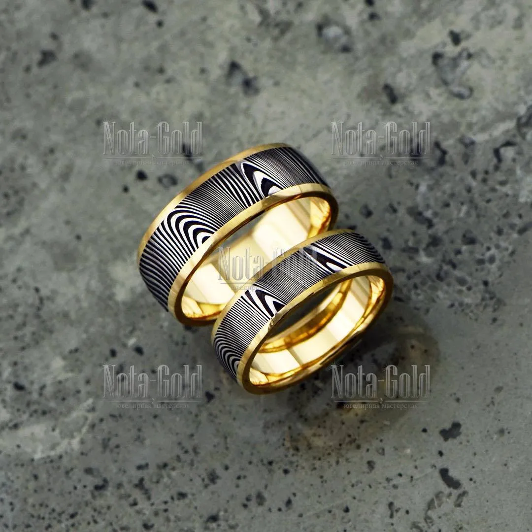 Кольца Мокуме Гане (Mokume Gane) стилизованные по узор дамасский стали