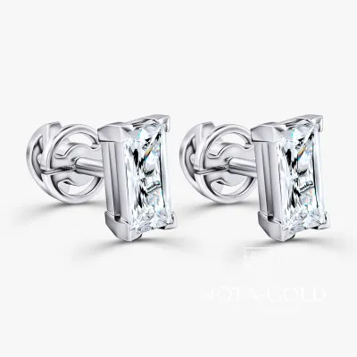 Серьги пусеты из белого золота с бриллиантами формы Багет (Вес 1,3 гр.)