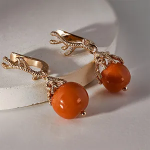 Серьги кораллы из красного золота с кораллами (Вес: 9,5 гр.)