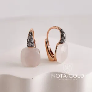 Серьги из красного золота с бриллиантами и кварцем (Вес: 9,65 гр.)