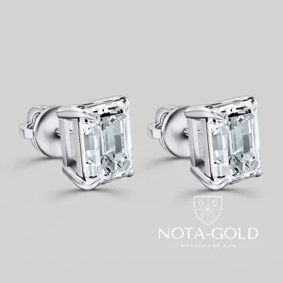 Серьги пусеты из платины с бриллиантами огранки Радиант (Вес 5 гр.)