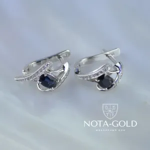 Серьги из белого золота с сапфирами и бриллиантами (Вес: 4,5 гр.)