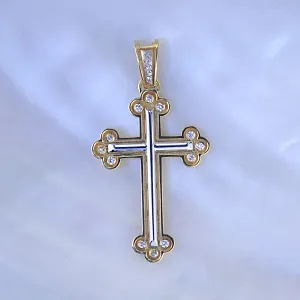 Православный крест из желто-белого золота с бриллиантами (Вес: 9,5 гр.)
