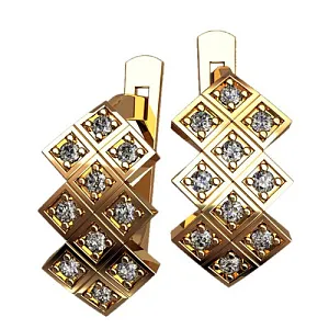 Женские серьги 40633 ромбы из желтого золота с бриллиантами (Вес 2,4 гр.)