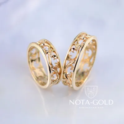 Ажурные обручальные кольца из красного золота (Вес пары: 9,5 гр.)