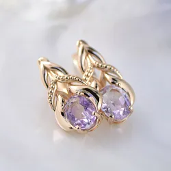 Женские серьги из красного золота с крупным аметистом (Вес: 7 гр.)