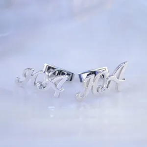 Запонки из серебра с инициалами ЮА и фианитами (Вес 9 гр.)