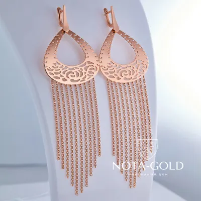 Висячие серьги с цепочками из красного золота (Вес 23 гр.)