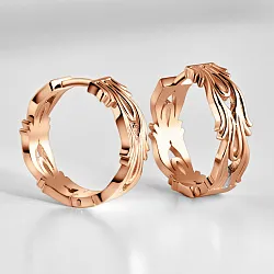 Серьги кольца из красного золота с резным узором (Вес 6,8 гр.)