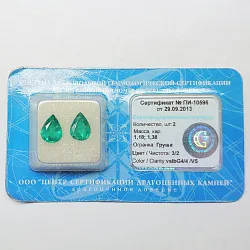 Сертифицированные изумруды огранки Груша 2шт 1,18 и 1,38 ct чистота 3/2 цвет vslbG4/4 /VS