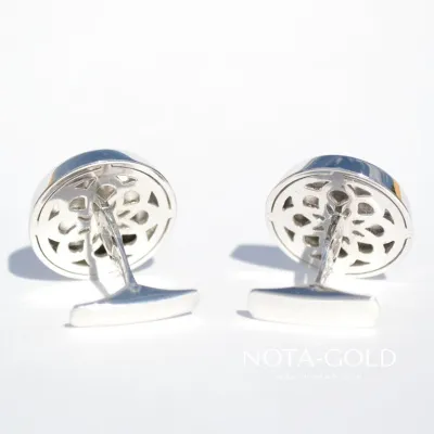 Запонки мужские из платины с монограммой и чернением  (Вес пары: 20 гр.)