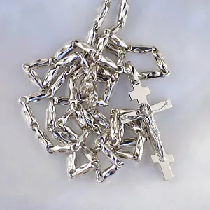 Серебряный крест ручной работы с распятием на цепочке плетение Зефир (Вес: 13,5 гр.)