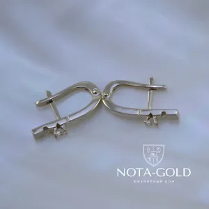 Серьги с английским замком из белого золота с бриллиантами (Вес: 5 гр.)