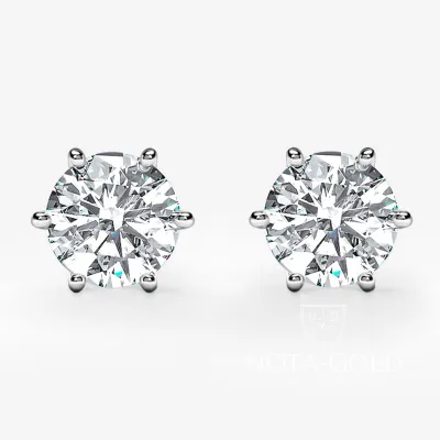 Женские серьги пусеты гвоздики с бриллиантами 0,65ct 5,7мм на шести крапанах (Вес 1,5 гр.)