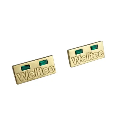 Значки Wеlltec из желтого золота с изумрудами (Вес 2,5 гр.)