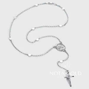 Женский комплект из белого золота православный крестик с иконкой на цепочке со вставками (Вес 14,5 гр.)