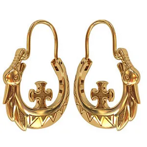 Крупные серьги 310590 кольца с крестом из желтого золота (Вес 13 гр.)