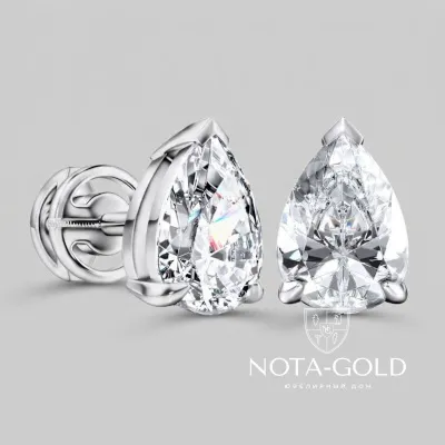 Серьги пусеты из платины 950 пробы с бриллиантом Капля Росы (Вес 2,3 гр.)
