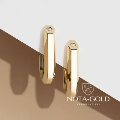 Серьги шестигранники карандаши из желтого золота с бриллиантами (Вес 8,5 гр.)