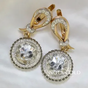 Серьги из красного золота с бриллиантами и топазами на заказ (Вес: 15 гр.)