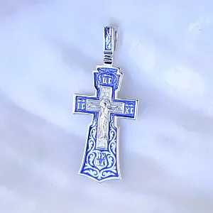 Православный крест из серебра с синей эмалью (Вес 5,5 гр.)