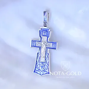 Православный крест из серебра с синей эмалью (Вес 5,5 гр.)