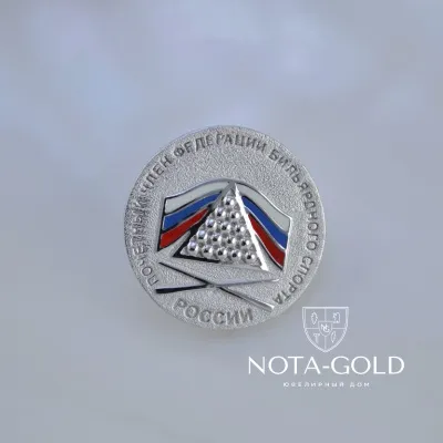 Значок из белого золота Почётный член Федерации бильярдного спорта России (вес 7,3 гр.)