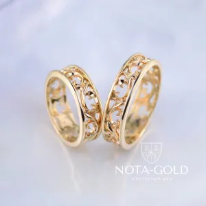 Ажурные обручальные кольца из красного золота (Вес пары: 9,5 гр.)