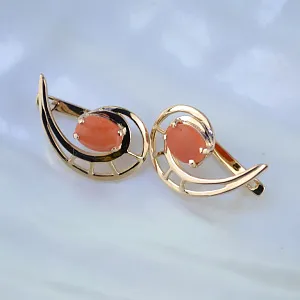 Серьги капли с кораллом из красного золота (Вес: 5,3 гр.)