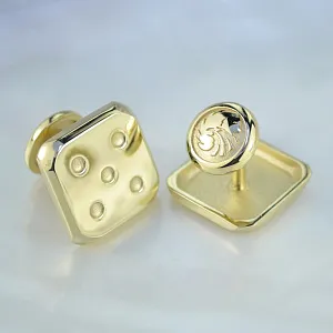 Корпоративные запонки игральные кости для сотрудника банка Русский Стандарт из золота (Вес пары: 17,5 гр.)