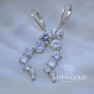 Серьги с висюльками из белого золота и камней (Вес: 6 гр.)