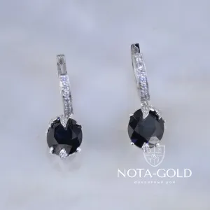 Серьги из белого золота с крупными сапфирами и бриллиантами (Вес: 4 гр.)