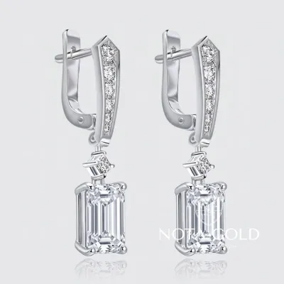 Серьги-подвески из платины с прямоугольными бриллиантами (Вес 9 гр.)