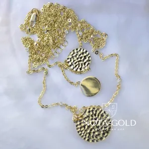 Женское золотое колье из жёлтого золота с муассанитами и круглыми подвесками (Вес: 12,5 гр.)
