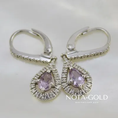 Серьги с топазами, аметистами из белого золота (Вес: 7 гр.)