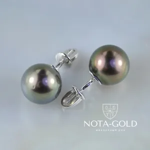 Серьги из белого золота с чёрным жемчугом (Вес: 4 гр.)